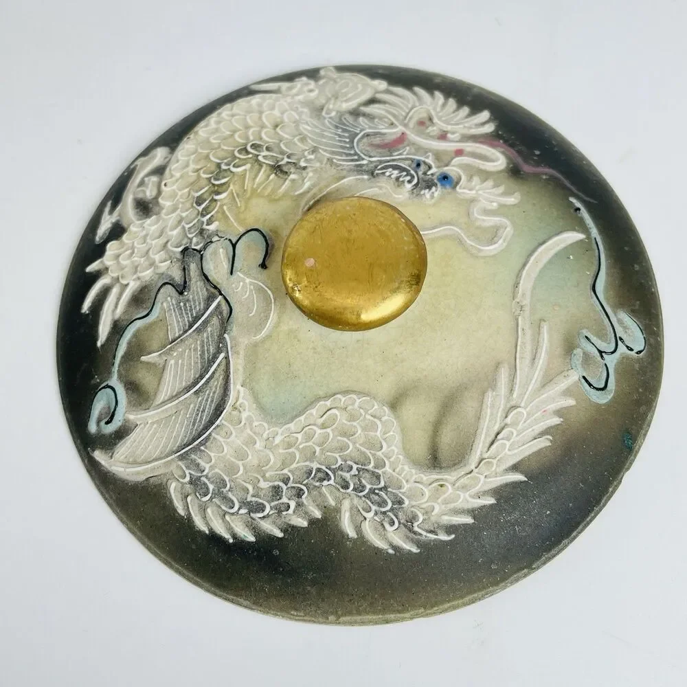 Dragon Ware Round Jewelry Trinket Box 4.25” Moriage Porcelain Hand Painted Japan